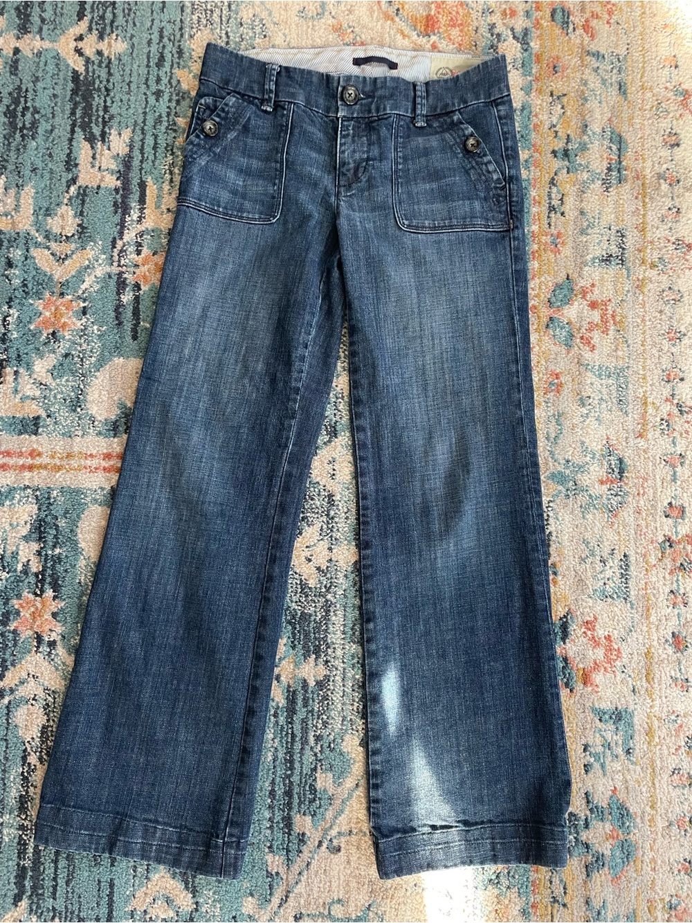 VTG 2007 Gap Wide Leg Trouser Jeans Size 4 Front Patch Pocket Stretch Denim Fall